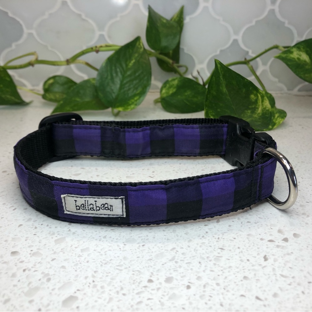 Bella Bean Couture dog collar - Lumberjack Chic line, Purple Mountain pattern